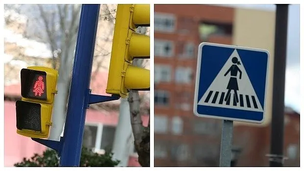 Semáforo y señal de tráfico en la calle Portugal de Fuenlabrada