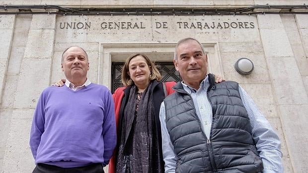 Los tres candidatos a presidir UGT Castilla y León, Faustino Temprano, Carmen Ámez y Evelio Angulo