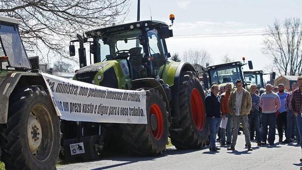 Los productores durante la concentración celebrada en Outeiro de Rei