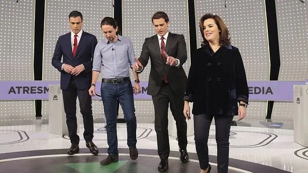 Pedro Sánchez, Pablo Iglesias, Albert Rivera y Soraya Saénz de Santamaría en la última campaña
