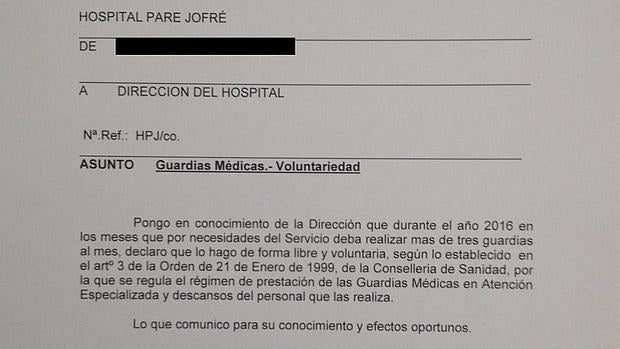 El documento que se ha remitido desde Sanidad a los médicos para que lo firmen