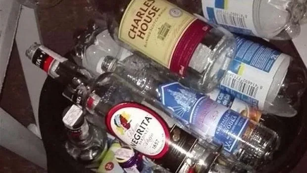 Parte de las botellas de alcohol que se servían en la fiesta