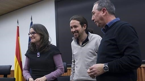 Oltra e Iglesias, en Madrid, con el cabeza de lista de Podemos-Compromís, Baldoví