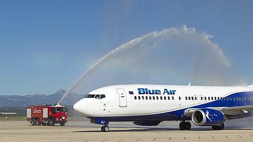 Imagen del bautismo del primer vuelo de Blue Air en Castellón