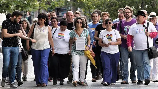 Imagen de los representantes de Lambda tomada este viernes en la Ciudad de la Justicia de Valencia