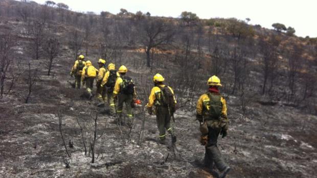 Trabajadores de las Brigadas de Cuenca en el incendio