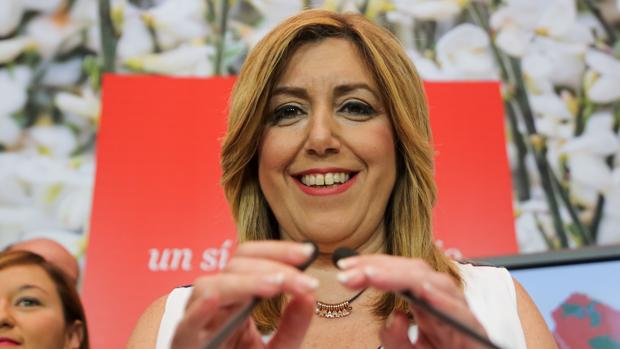 Susana Díaz, el lunes en Sevilla tras la rueda de prensa en la que valoró los resultados electorales