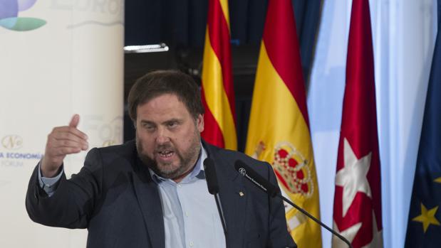 Junqueras, ayer durante su conferencia en Madrid