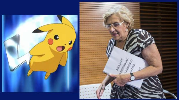 Montaje de Pikachu en combate junto a la alcaldesa de Madrid