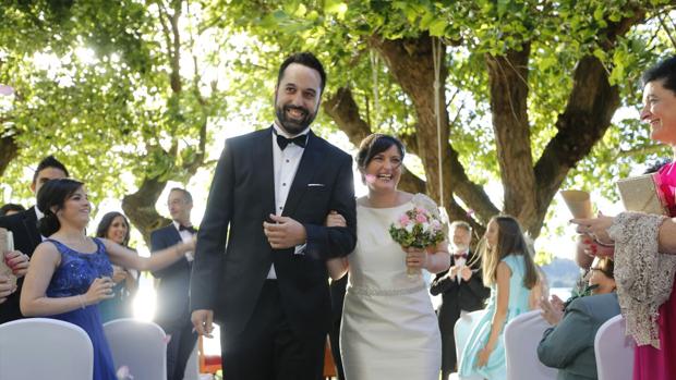 Lidia y su esposo, ayer en Neda (Ferrol)