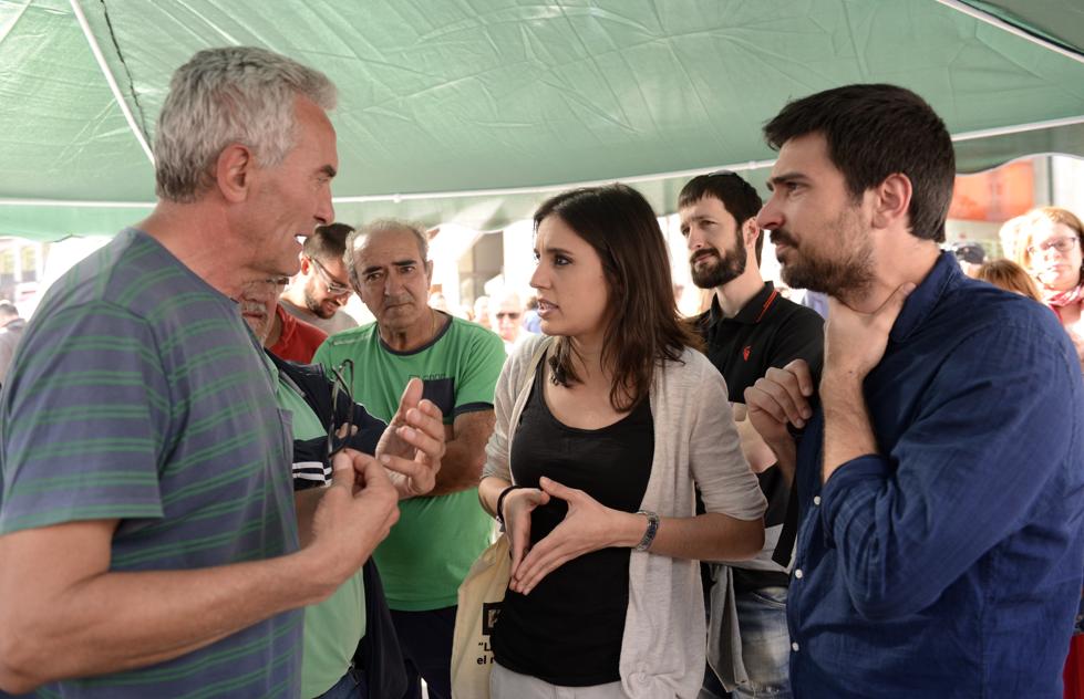 Irene Montero, junto a Diego Cañamero y Ramón Espinar