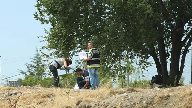 Agentes de la Policía recogen muestras de los huesos hallados en Orcasitas