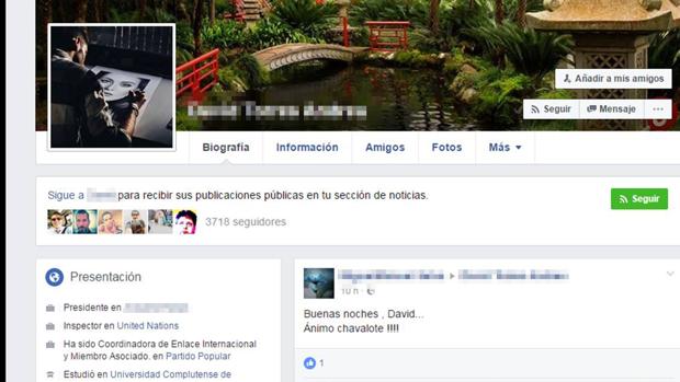 Perfil de Facebook del estafador, presentándose como inspector de la ONU.