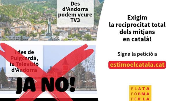 Cartel reivindicativo de la difusión mediática en catalán, utilizado por la ONG que ha denuncido este caso