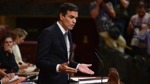 Pedro Sánchez, durante su discurso en el debate de investidura de Rajoy