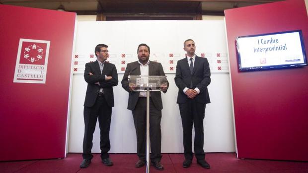 Los tres presidentes de las diputaciones valencianas, este lunes en Castellón