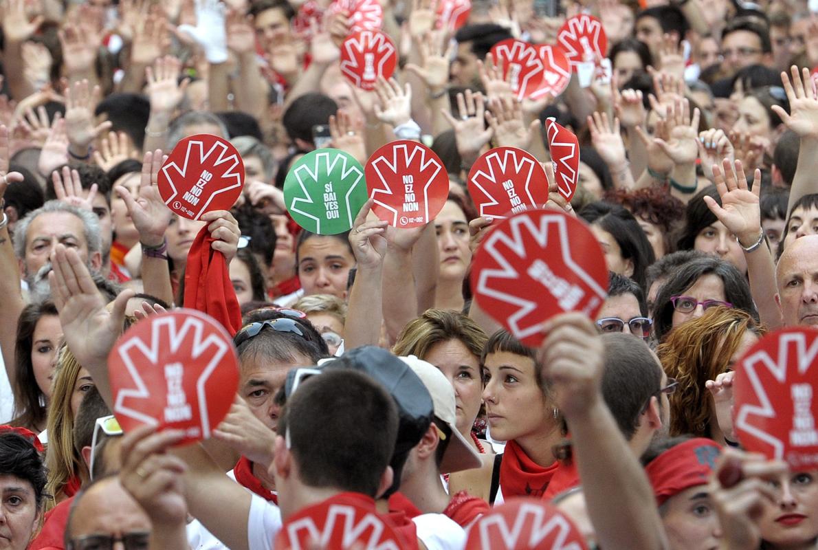 Protesta en plenos Sanfermines en contra de una agresión sexual en Pamplona el pasado mes de julio