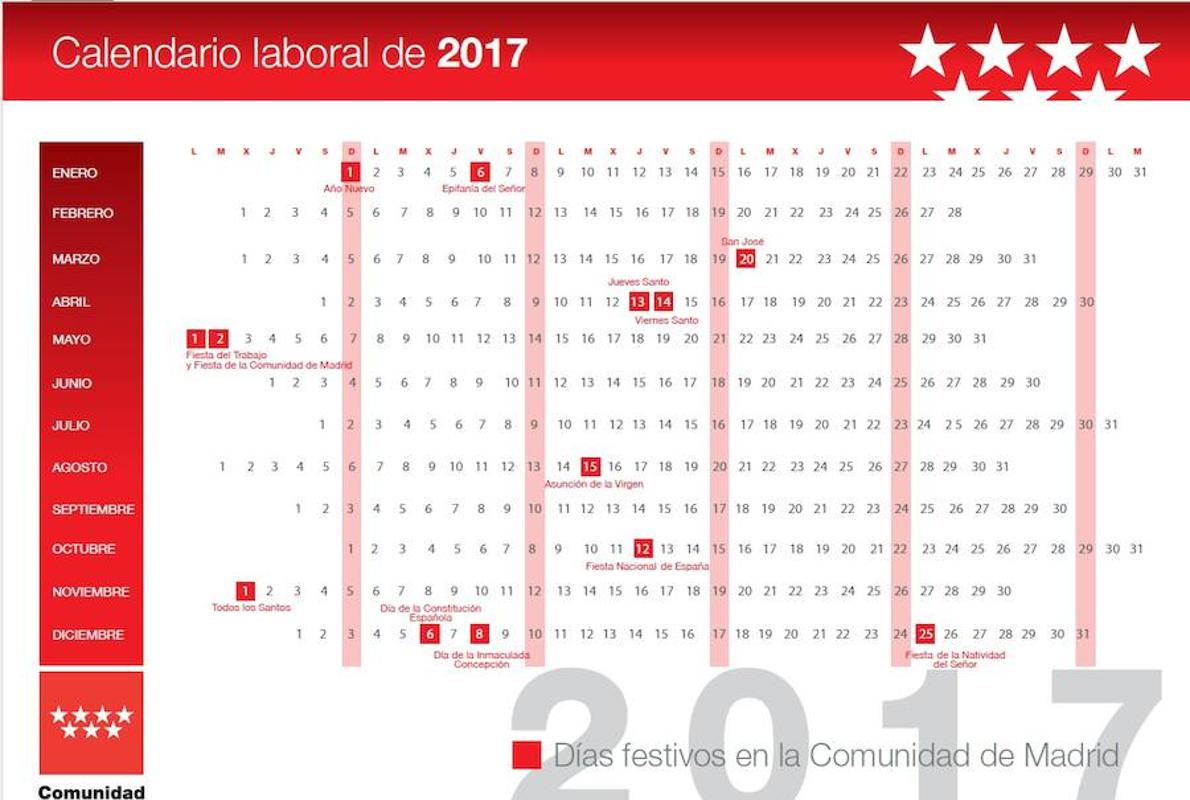 Calendario laboral de 2017