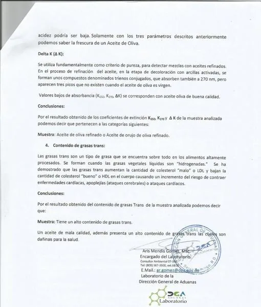 Iñaki Bilbao denunció con este análisis oficial que el aceite que vendía «el ioni de Almensilla» y su socio italliano era tóxico