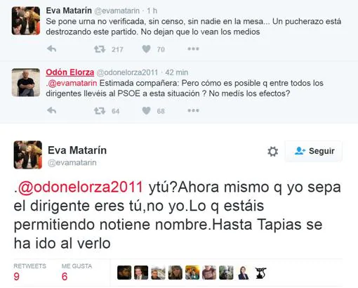 Los dirigentes del PSOE, a la gresca en Twitter: «Lo que estáis permitiendo no tiene nombre»