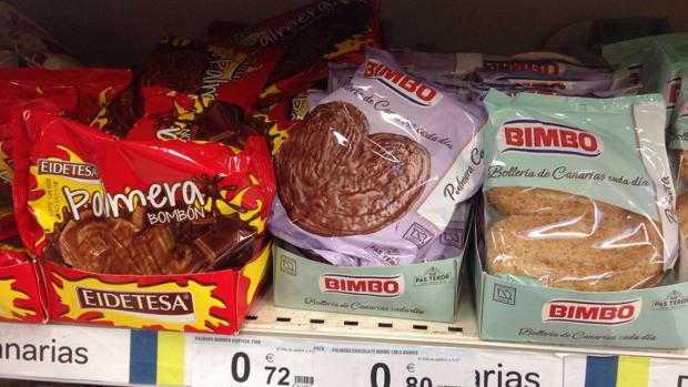 Dulces del mismo fabricante y diferente precio en favor de la marca canaria