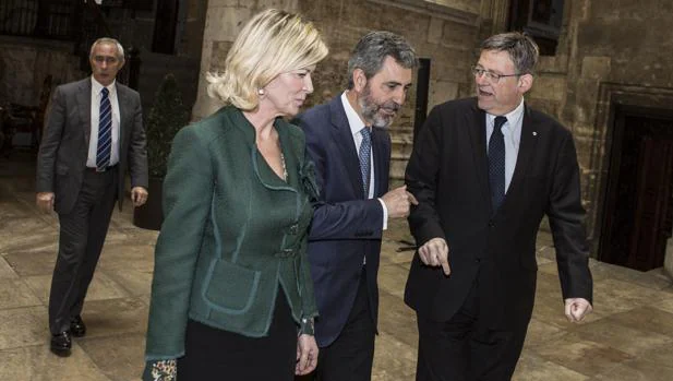 Imagen de Lesmes con Puig y Bravo tomada este lunes en el Palau de la Generalitat