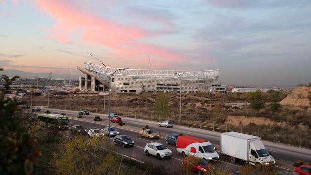 Vista aérea de las obras en el estadio de la Peineta