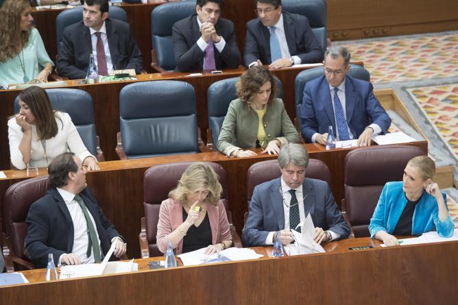 El asiento de Elena González-Moñux, vacío durante un reciente pleno de la Asamblea