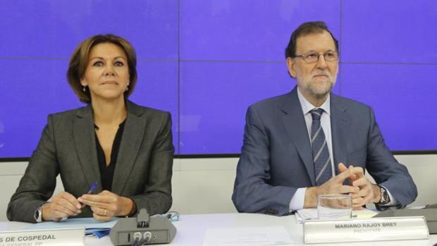 María Dolores de Cospedal y Mariano Rajoy, en Génova