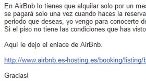 Captura de un correo electrónico, con una url con «pishing»