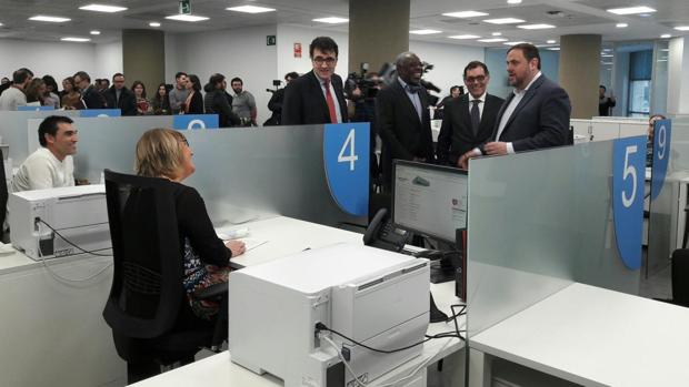 Junqueras, esta mañana en la visita de la primera oficina territorial de la ATC