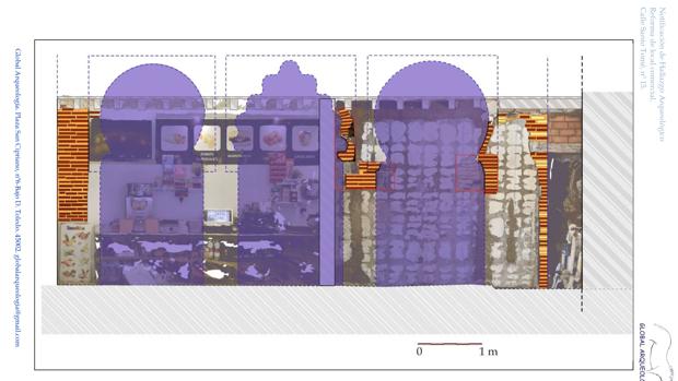 Montaje elaborado por el Ayuntamiento sobre los arcos encontrados en la panadería de la calle Santo Tomé