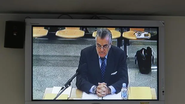 Imagen en monitor de la declaración de Luis Bárcenas ante la Audiencia Nacional el pasado 16 de enero