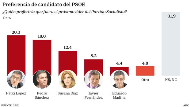 Los votantes del PSOE prefieren que Patxi López o Pedro Sánchez lideren el partido