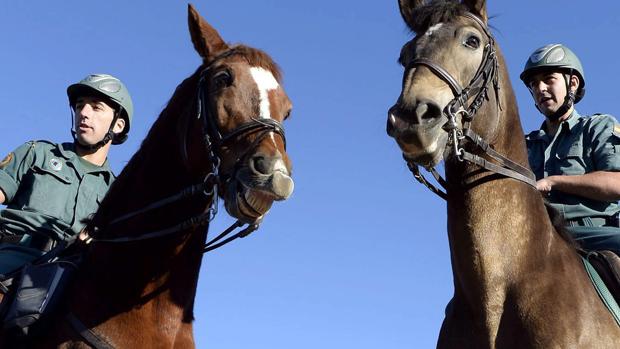 Agentes a caballo de los equipos «Roca» de la Guardia Civil, dedicados a la vigilancia del medio rural