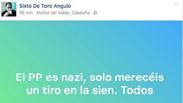 Captura del mensaje de De Toro difundida por el PP de Alicante