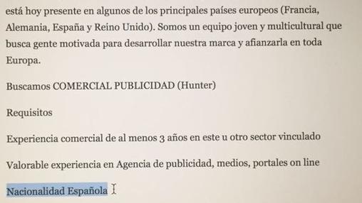 Algunos de los requisitos demandados en la oferta