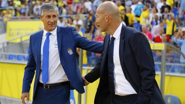 Setien y Zidane en un partido Las Palmas-Real Madrid