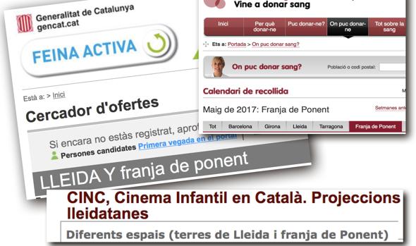Parte de Aragón, identificada como «Franja de Ponent» catalana en varias secciones de la web de la Generalitat