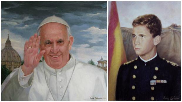 Retratos del Papa Francisco y de Felipe VI realizados por Irene Iribarren