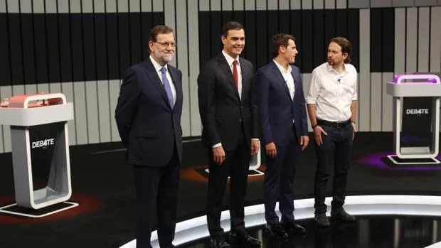 Rajoy, Sánchez, Rivera e Iglesias, durante el debate electoral televisado el pasado año