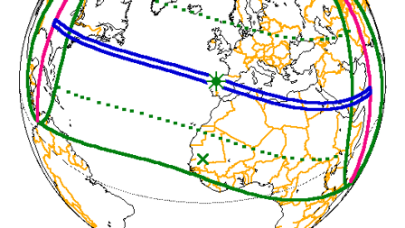 El eclipse del 29 de julio de 1478 sí se pudo ver desde Canarias. La línea punteada señala zonas donde la ocultación del disco solar pudo ser del 50%.