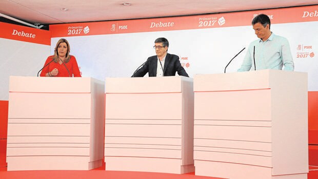 Los tres candidatosa la secretaría general del PSOE durante el debate