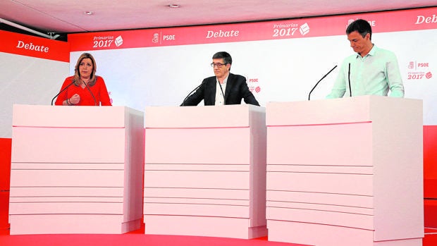 Los tres candidatosa la secretaría general del PSOE durante el debate