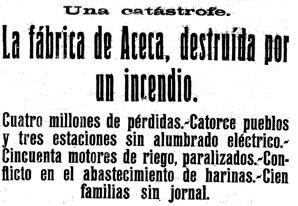 Titulares de «El Castellano» con la noticia que daba cuenta del gran incendio en «La Sagreña»