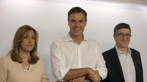 Susana Díaz, Pedro Sánchez y Patxi López, tras conocerse la victoria de Sánchez