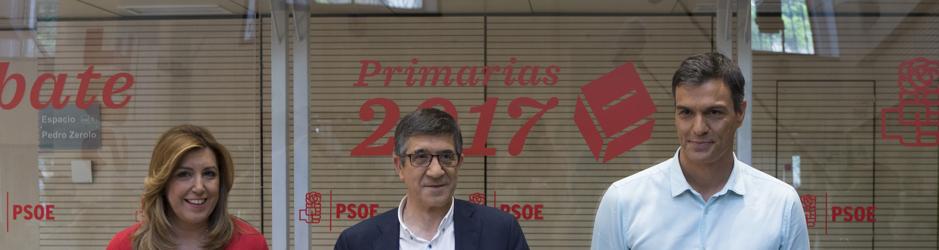 Susana Díaz, Pedro Sánchez y Patxi López posan juntos tras conocerse el resultado de las primarias