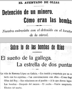 Titulares de algunos diarios toledanos dando cuenta de llamativos pormenores del suceso