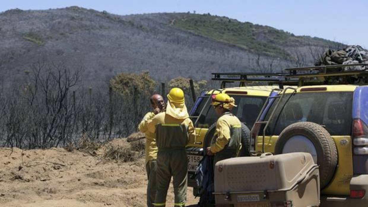 Agentes de un dispositivo tras el trabajo en un incendio