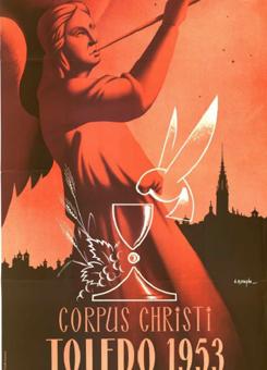 Cartel anunciador de las fiestas del Corpus Christi del año 1953, obra de Antonio Moragón (Archivo Municipal de Toledo)